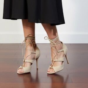 SCHUTZ Suede Tan Lace-Up Heels 8 1/2